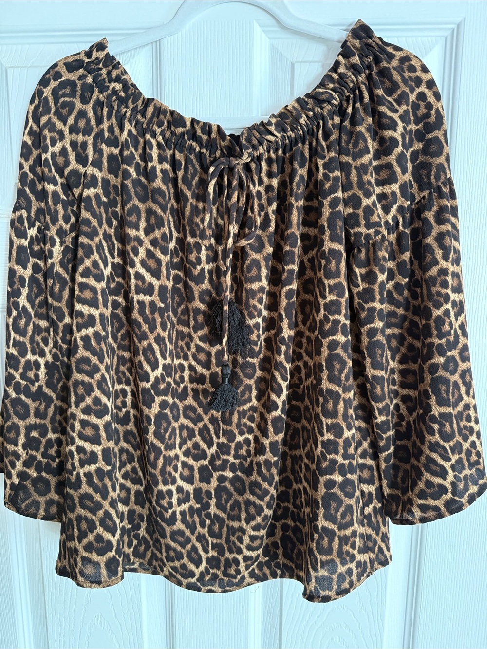 Michael Kors Leopard Print Off-Shoulder Tunic - Black & Brown M sku85